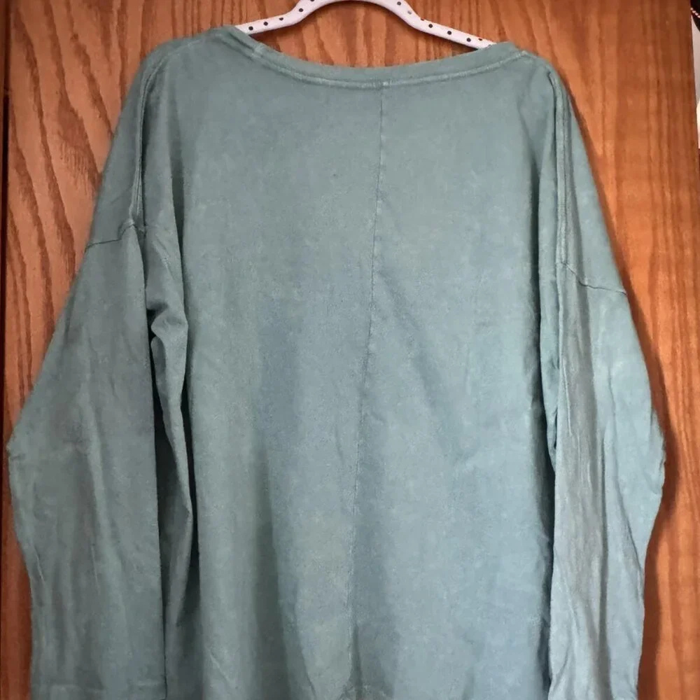 VINTAGE CANVAS JADE GREEN long sleeve COTTON TOP NWT ET0185A you choose size - Picture 3 of 3